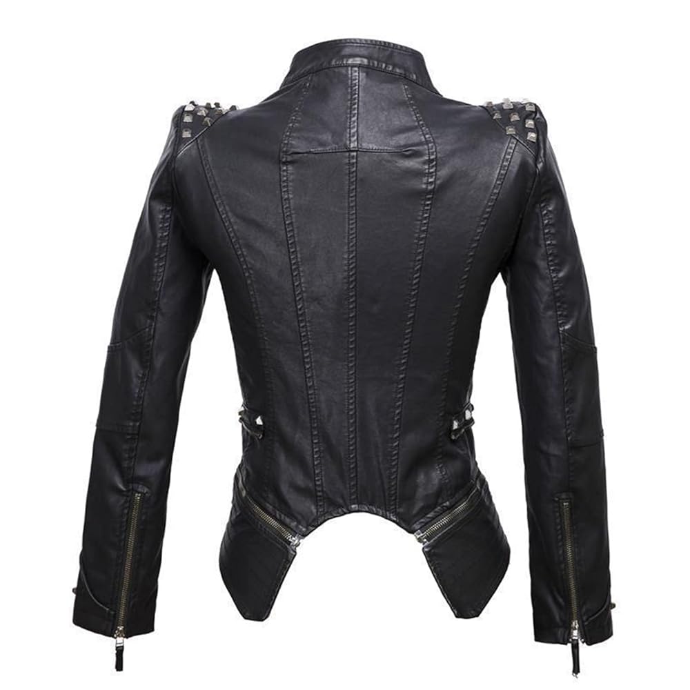 DGHM-JLMY Women's Pu Slim Dovetail Jacket Fashion Studded